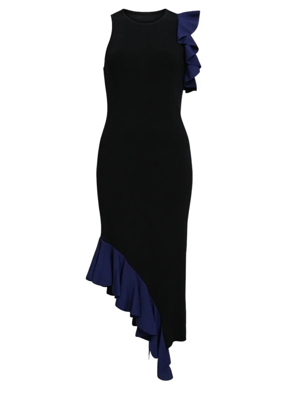 Jonathan Simkhai Black & Navy Ruffle Asymmetric Midi Cocktail Dress S - Picture 2 of 7